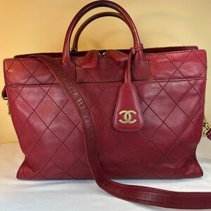CHANEL CC Wild Stitch Bordeaux Tote Briefcase Removable Strap Vintage